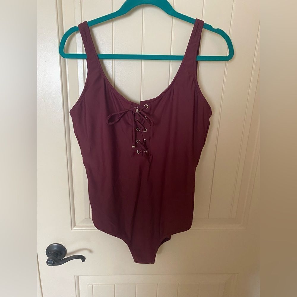 Mossimo Maroon One Piece Swimsuit with Low Back - Size XL